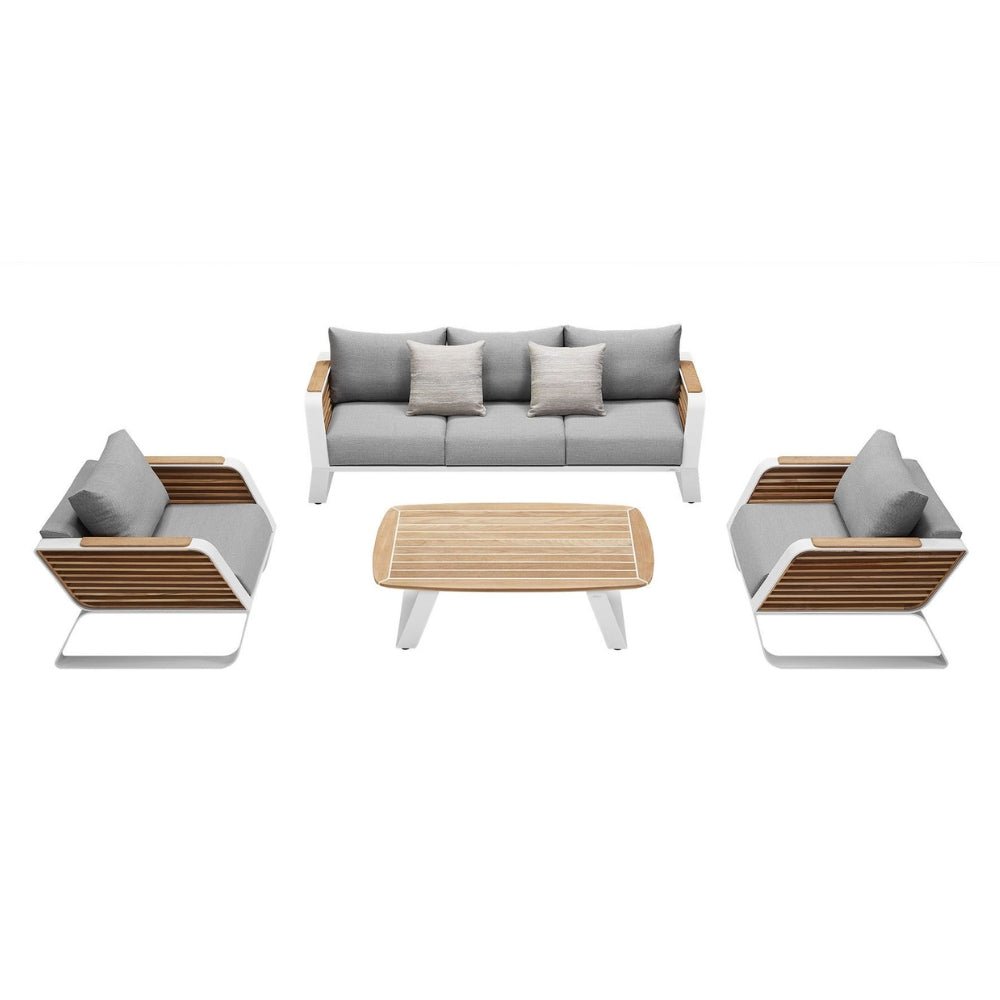 Hochwertiges 3er Sofa Set von Higold, modernes Outdoor-Design mit Holz- und Metallelementen, grau