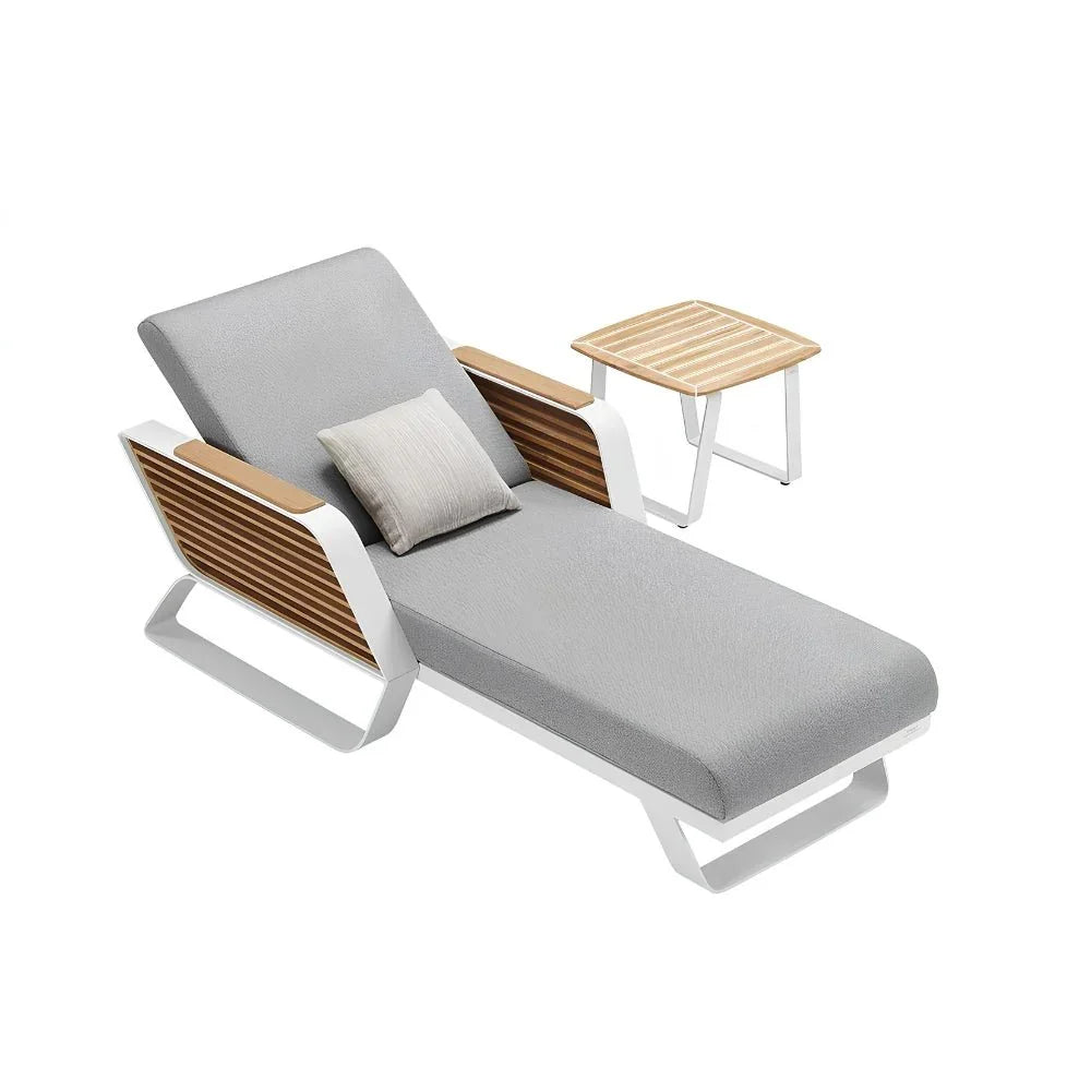 Higold Gartenliege mit Beistelltisch, modernes Design, Aluminium, Holz, grau-weiß, Outdoor Wellness