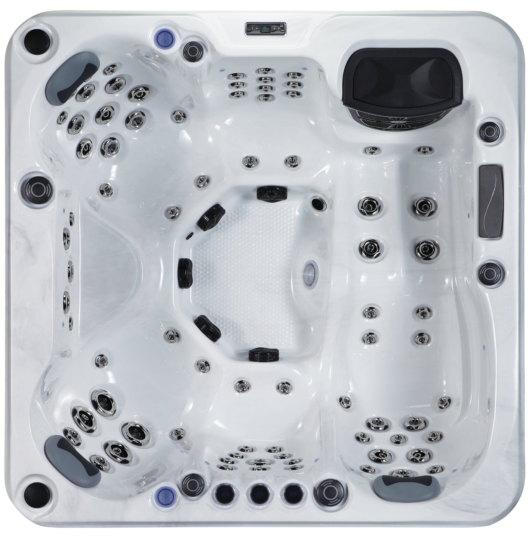 Outdoor Whirlpool PureLine Relaxe 79 mit 79 Massagedüsen, 4 Sitzen, Liege, für Entspannung im Garten Spa mit Premium LED-Beleuchtung.