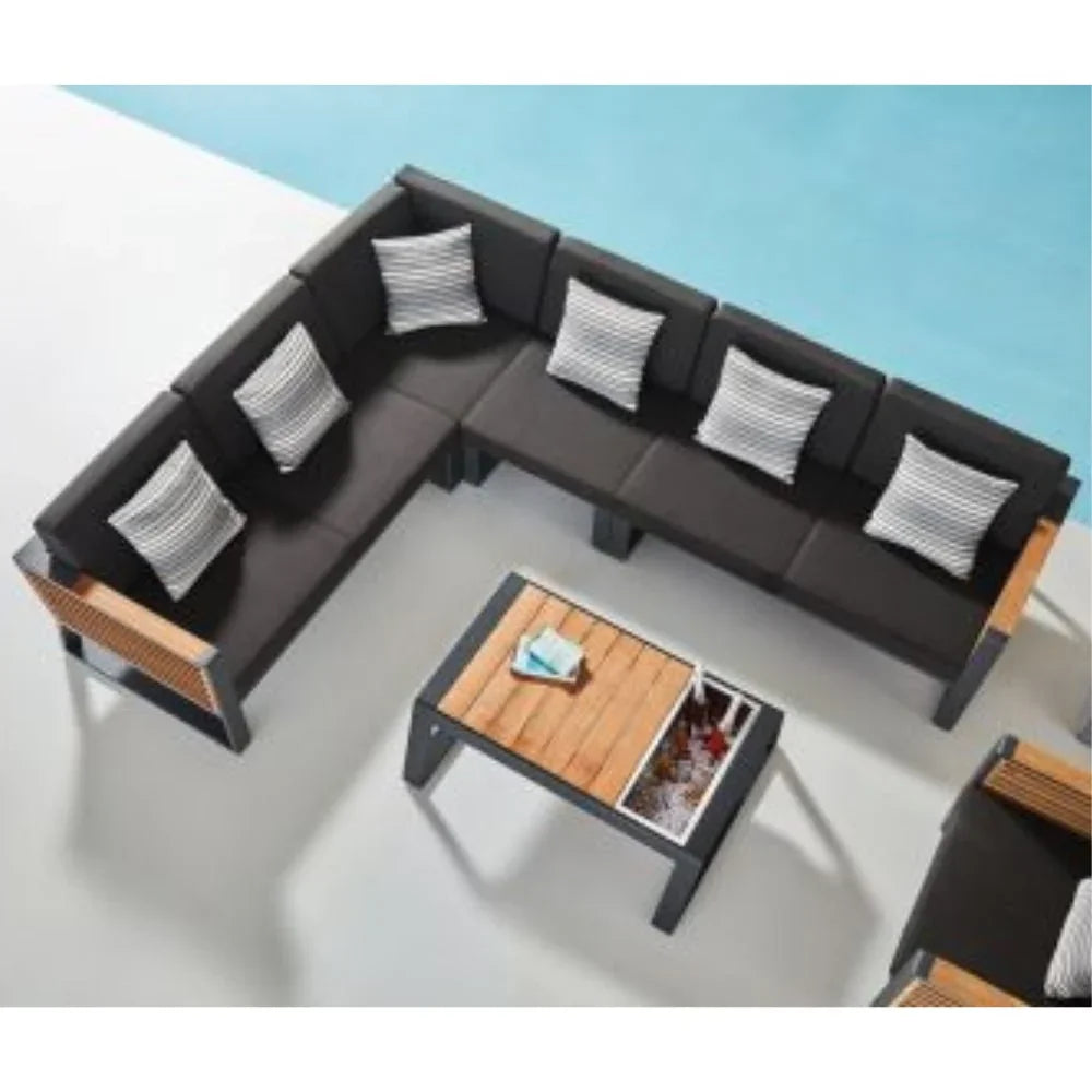 Higold New York Garten Ecklounge aus Aluminium und Holz, modern, auf Terrasse am Pool