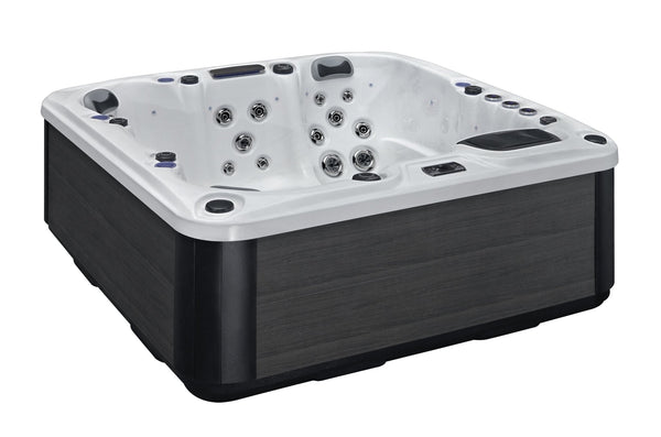 Outdoor Whirlpool PureLine Relaxe 59 mit 26 Massagedüsen, LED-Beleuchtung, kompakt für Garten und Wellness zu Hause.