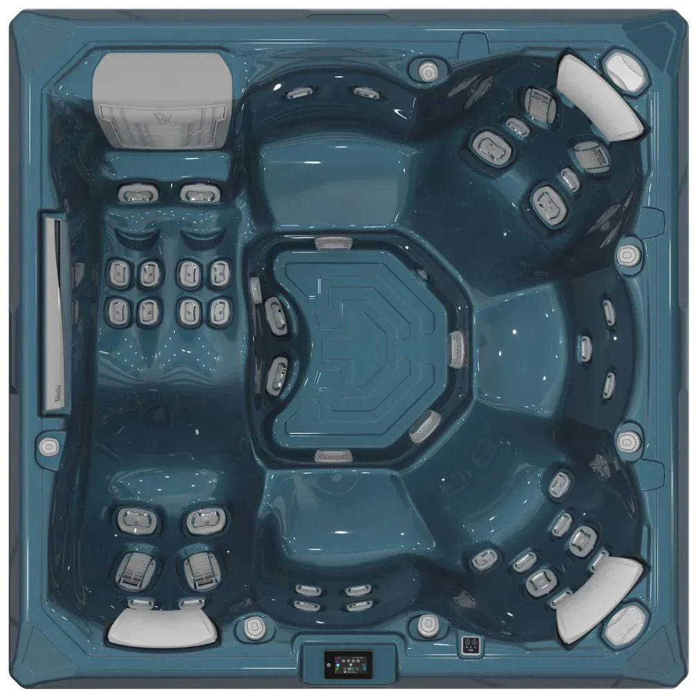 Wellis Outdoor Whirlpool Atlas Life in Blau, modernes Design mit zahlreichen Massagedüsen, ideal für Garten oder Terrasse, luxuriöse Wellness-Entspannung