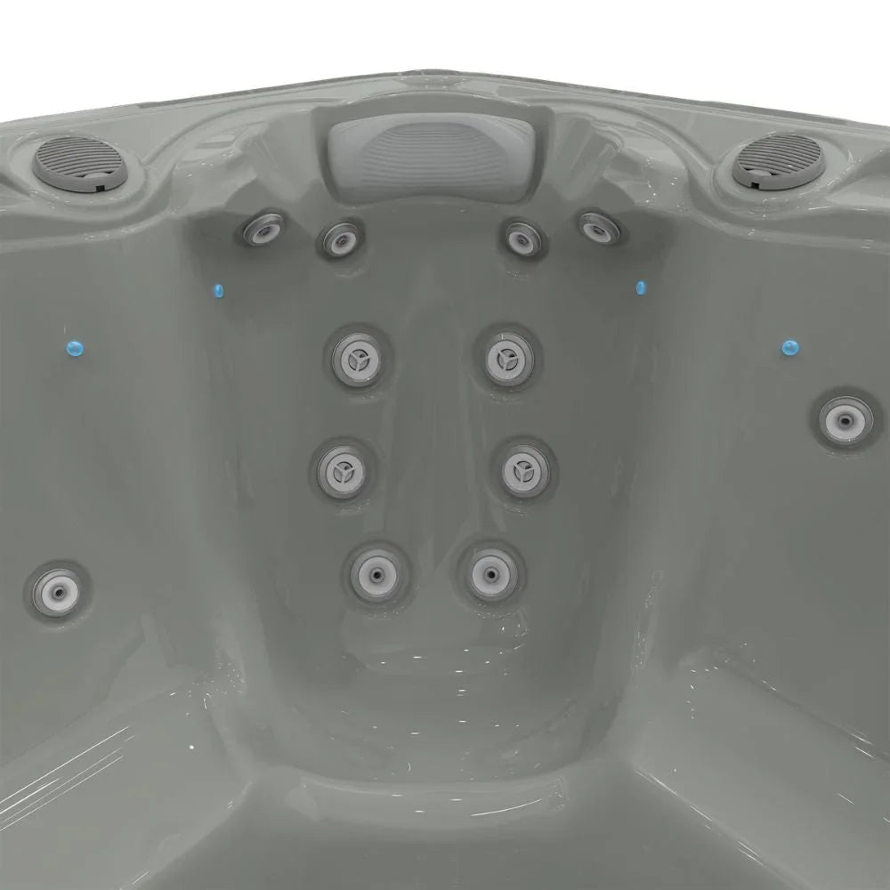 Detailansicht Outdoor Whirlpool Wellis, ergonomische Sitzschale mit Massage-Düsen, grau