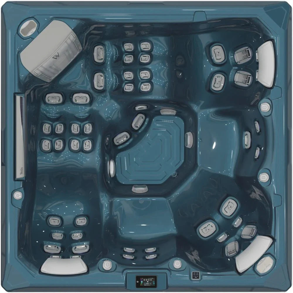 Wellis Makalu Life Outdoor Whirlpool in Blau, hochwertiges Spa-Design mit vielen Massagedüsen