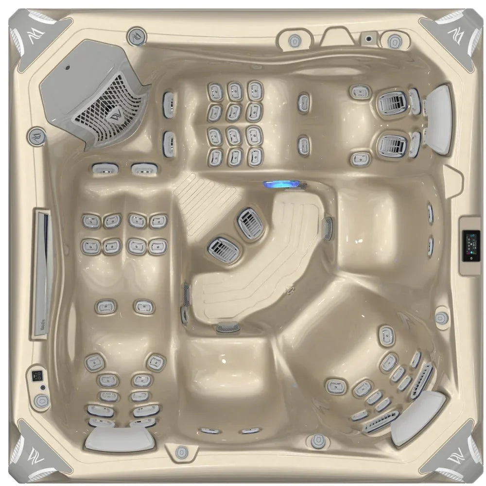 Wellis Everest Life Outdoor Whirlpool beige, luxuriöses Spa-Design mit Massagedüsen und LED-Beleuchtung.