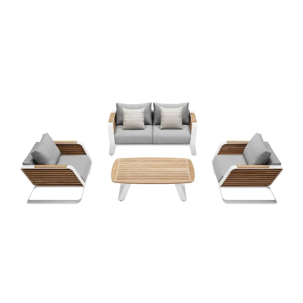 Higold Gartenmöbel 2er Sofa Set aus Aluminium und Holz in Grau, modernes Outdoor-Design